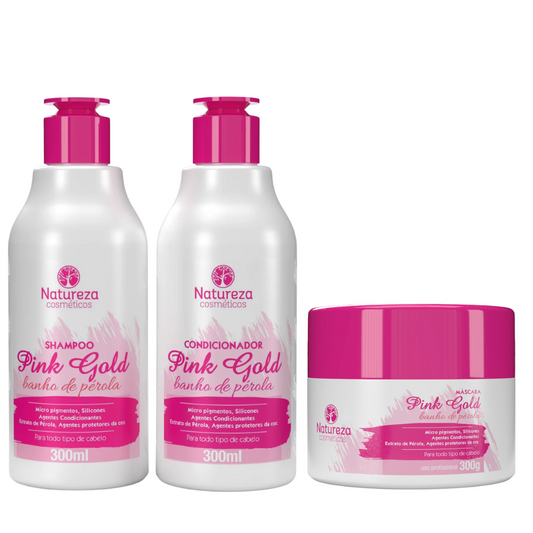 HOME CARE PINK GOLD KIT CHAMPU + MASCARA + ACONDICIONADOR 300ML - NATUREZA